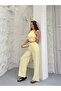 Women's Yellow Halter Neck Crop Pants Two-Piece Set - 4