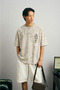 Unisex Ecru Oversize 100% Cotton Back and Front Printed Crew Neck Street Style T-Shirt Polize - 3