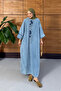 Women's Beaded Embroidered Bat Sleeve Denim Dress - 3