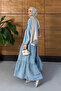 Women's Beaded Embroidery Half Button Denim Dress - 6