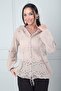 Women's Hooded Buttoned Front Jacket with Pockets and Brode Scallop Embroidery in Italian Cotton - 2