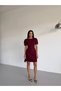 Women's Burgundy Boat Neck Fileto Pocket Short Sleeve Mini Dress Hzl26S-Fry123891 - 2