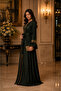 -Emerald Black Jacquard Abaya with Gold Trim Detailing - 3