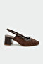 Burry Knitted Detailed Women's Thick Bitter Brown Heeled Shoes