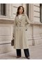 Women's Double-Breasted Collar Belted Long Unlined Trench Coat with Troc Detail on the Back - 3