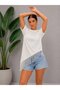 Women's Crew Neck Asymmetrical Cut Skirt Tasseled Combed Cotton Blouse 26065 - 2