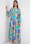 Women's Patterned Long Hijab Dress 1155 - A. Turquoise - 2