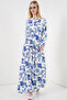 Women's Patterned Long Hijab Dress 1155 - F. Cobalt Blue - 4