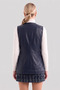 Evita Genuine Leather Women's Navy Blue Buttoned Vest - 3