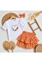 Girl's Floral Embroidered Daisy Patterned T-Shirt Skirt Set (with Buckle Gift) - 4