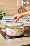 Heart Detailed Pink Love Enamel Pot 22 cm - 3.80 Liters - 5