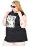 Large Size Women's 100% Cotton Zero Sleeve T-Shirt Printed Malibu Beach U26012 Black - 3