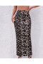 Women's High Waist Leopard Patterned Viscose Cotton Fabric Long Pencil Skirt