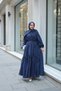 Women's Collar Lace-Up Skirt with Ruffle Detail Dress Navy Blue - 4