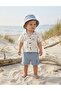 Baby Boy Muslin Linen Hat Set 3-Piece Set Palm Tree Patterned Shorts Shirt Hat Set