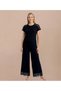 Short Sleeve Lace Detailed Black Women's Pajama Set