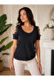 Women's Round Neck Viscose Blouse with Open Shoulder Detail