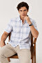 Men's White Blue Striped Short Sleeve Shirt Comfortable Fit Single Pocket Summer Shirt - 2