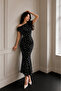Women's Crepe Fabric Polka Dot Draped Boat Neck Evening Dress - 3