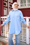 Baby Blue Buttoned Modal Shirt with Stone Detail - 3