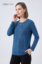 Women's Petrol Pansy Patterned, Chest Embroidered, Stoned, Mother Combed Cotton Blouse - 2