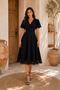 Flexible Crepe Fabric Padded Double Breasted Collar Skirt Ruffled Black Midi Dress 77164 - 7