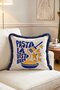 Pasta La Vista Written Fringed Cushion Cover - Navy Blue Tasseled Kitchen Themed Pillowcase - 3