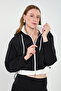 Women's hooded zip-up jacket with trim - black