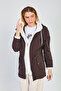 Women's Hooded Zippered Coat - Bitter Brown - 4