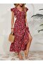 Women Short Sleeve Double Breasted Lapel Elastic Waist Floral Print Dress