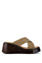 Women's Textile Tan Heeled Slippers