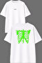 Green Rib Design Front and Back Printed White Oversize T-Shirt