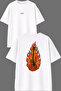 Flaming Guitar Design Front and Back Printed White Oversize t Shirt