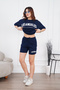 Women's Navy Blue Summer T-Shirt Shorts Casual Printed Sports Set - 2