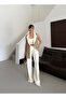 Women's Light Khaki-Cream Palazzo Trousers Vest Suit - 4