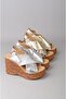 Seç 4023 genuine leather wedge heel sandal (heel height: 10 cm, platform: 3.5 cm) silver - 8