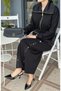 Zipper Collar and Gathered Waist Skirt Suit 5359 Black - 2