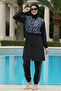 2-Piece Set (with Bonnet Gift) Parachute Fabric Hijab Swimsuit with High Collar, Front Zipper and Elastic Waist D76