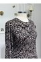 Women's New Season Patterned Mother's Dress with Piping at the Collar - 2
