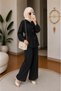 Women's Stone Detailed Sleeveless Loose Linen Shirt and Waist-Tie Pants Stylish Two-Piece Set - 8
