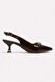 Women's Buckle-Strap Open-Back Thin Heeled Shoes Brown Yanki̇ - 2