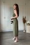 Khaki Midi Dress with Linen Shoulder Accessory Detail and Slits - 3