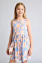 100% Cotton Floral Sleeveless Combed Cotton Blue Dress Girls H2700A826Hs - 3