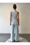 Stylish Gold Button Detailed Shawl Collar Vest and Baby Blue Trousers Set - 5