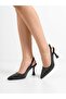 Women's Satin Point Stoned Black Evening Dress Open Back Shoes - 3