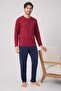 Men's Long Sleeve 100% Cotton Pajama Set Claret Red - 2