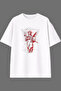 Red Freedom Design Front Printed White Oversize T-Shirt