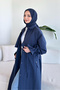 Lyon Drawstring Waist Trench Coat - Navy Blue - 2