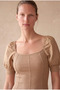 Women's Slim Fit Square Neck Half Balloon Sleeve Mink Cotton Ribbed Mini Dress Gabriela - 7