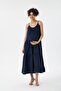 1077-Muslin Fabric Strap Oversize Maternity Strap Dress - 2